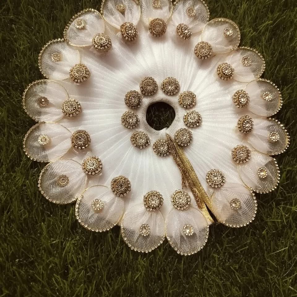 Premium White Net Laddu Gopal Poshak with Golden Stone Work